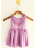 Ruffled Neck Purple Cotton Knee Length Flower Girl Dress